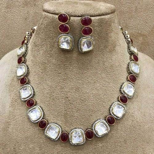 Ishhaara Red Mini Polki Stone Necklace
