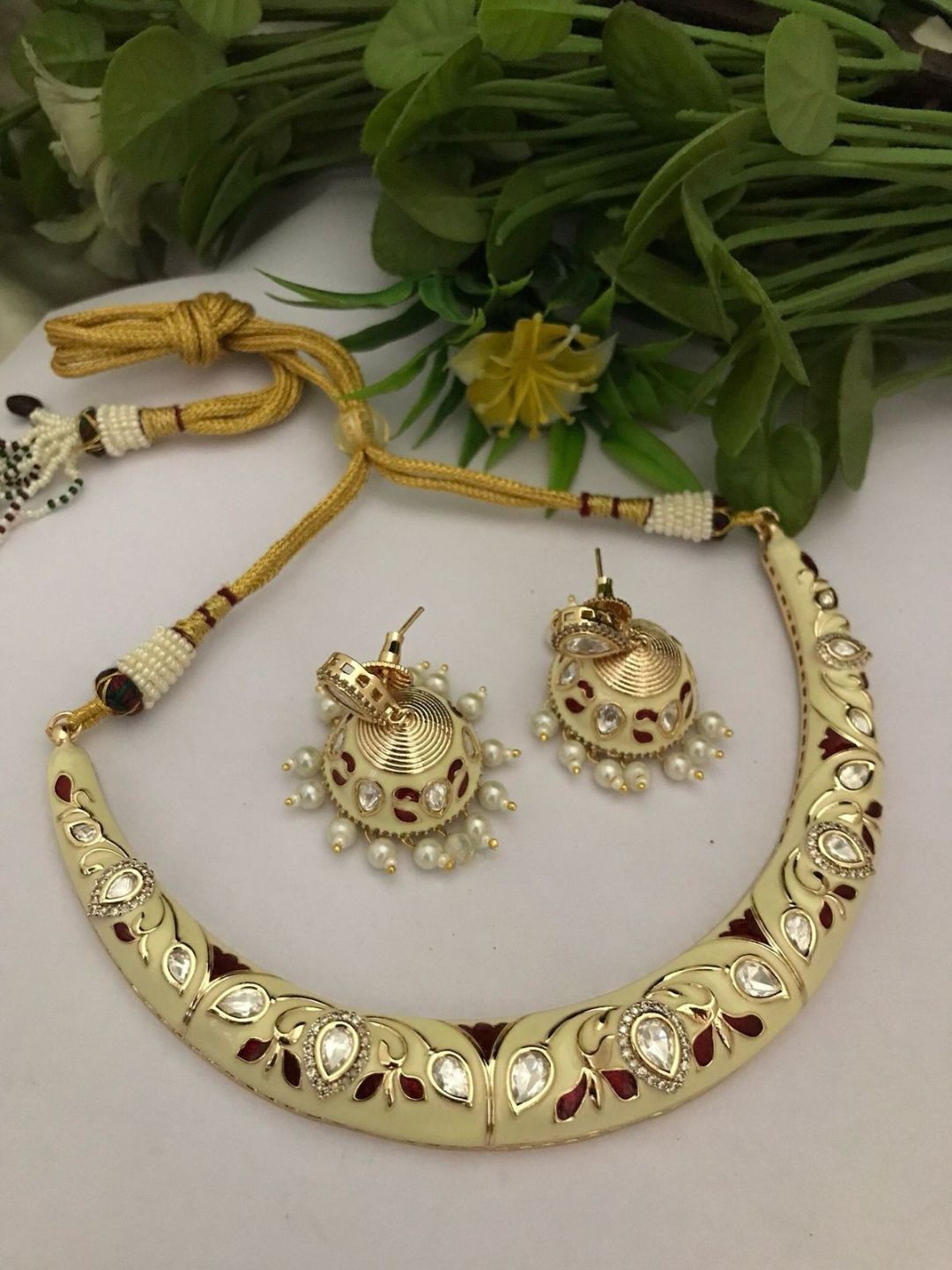 Ishhaara Moissanite Polki Hasli With Jhumka Earrings