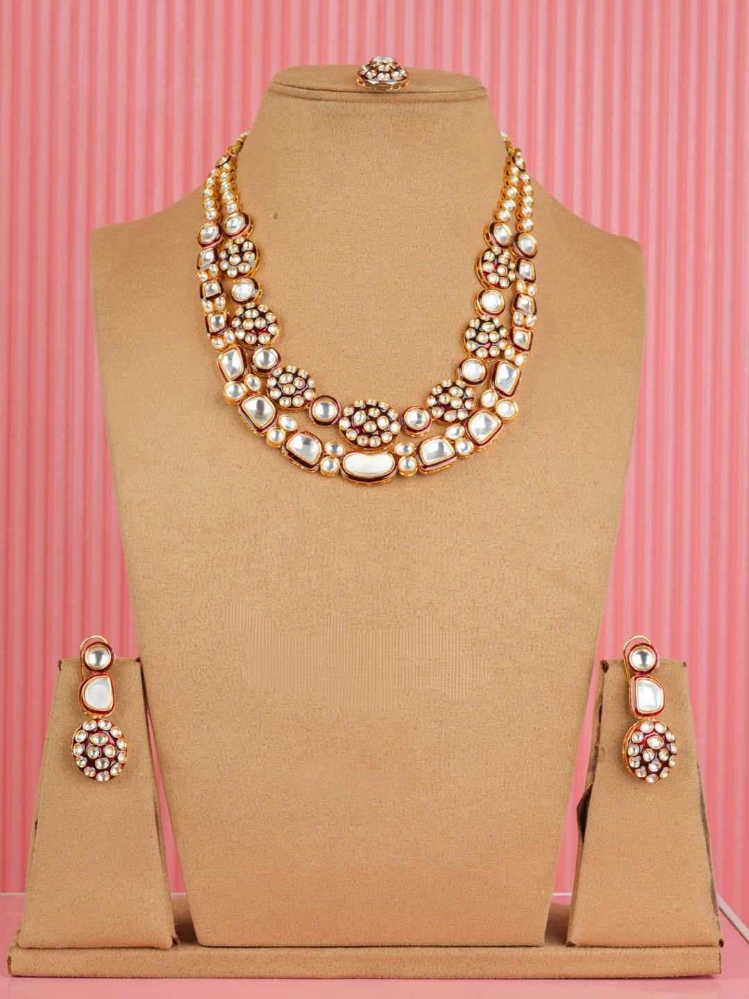 Ishhaara Red Moissanite Polki Necklace Set