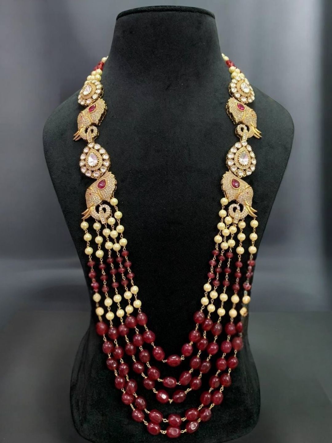 Ishhaara Red Multi Layered Bead Embellished Mala