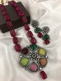 Ishhaara Red Multi Stone Pendant Necklace Set