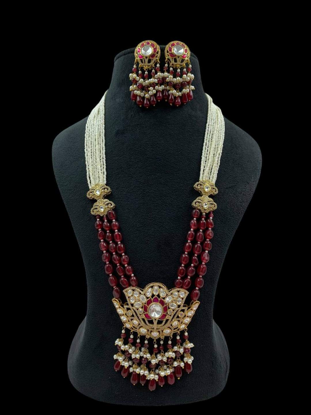Ishhaara Red Multi Strand Kundan Raani Haar Necklace