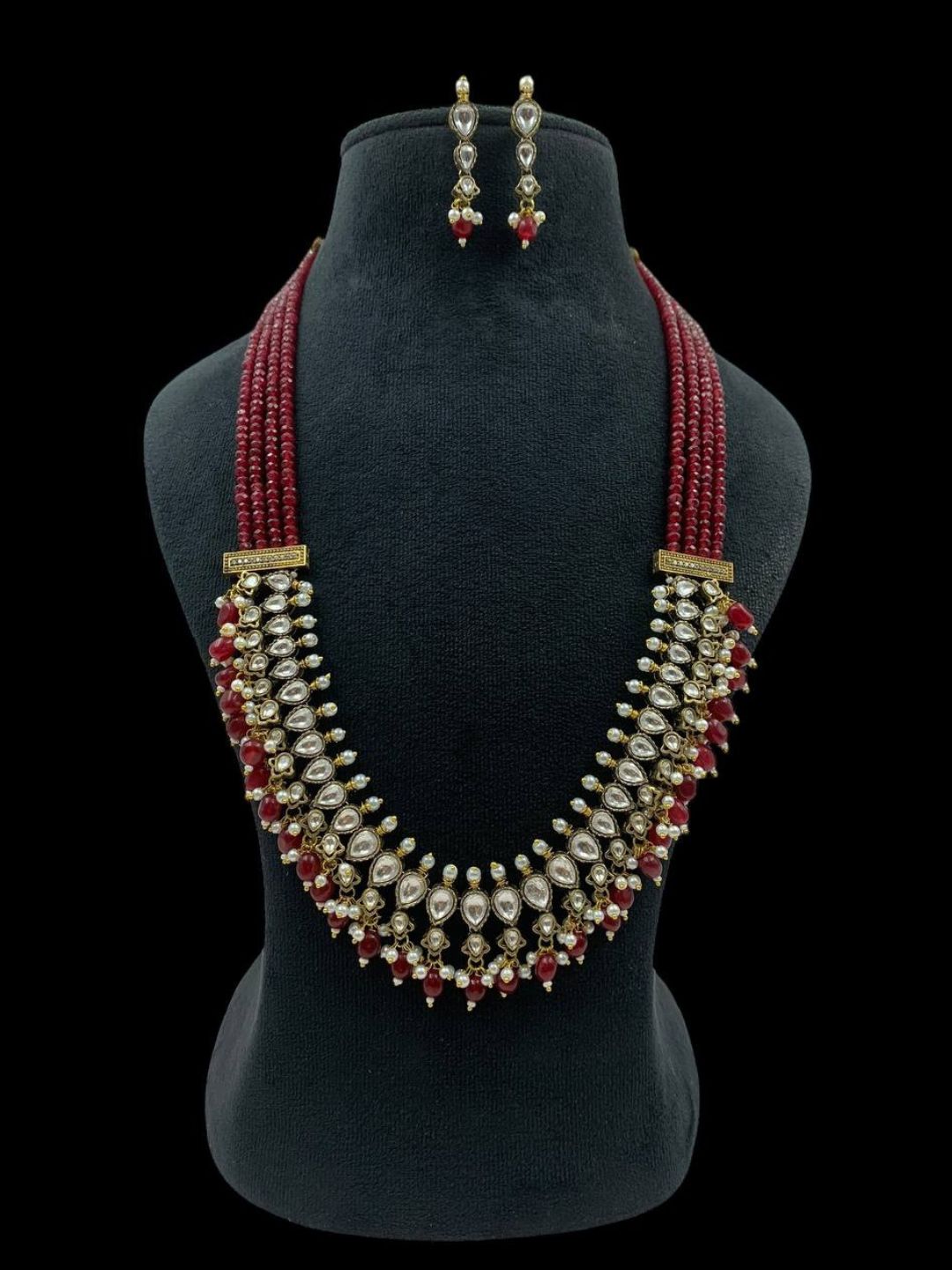Ishhaara Red Multilayered Kundan And Green Stone Groom Necklace