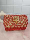 Ishhaara Red New Flower Design Flap Clutch