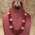 Ishhaara Red Onex Multi Drop Motif Necklace With Jumki