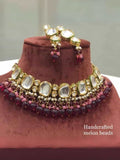 Ishhaara Red Oval Kundan Choker Necklace Set