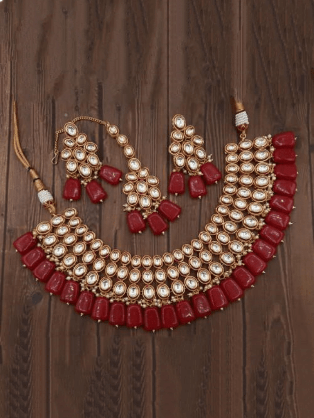 Ishhaara Oval Kundan Choker Necklace Set With Beads