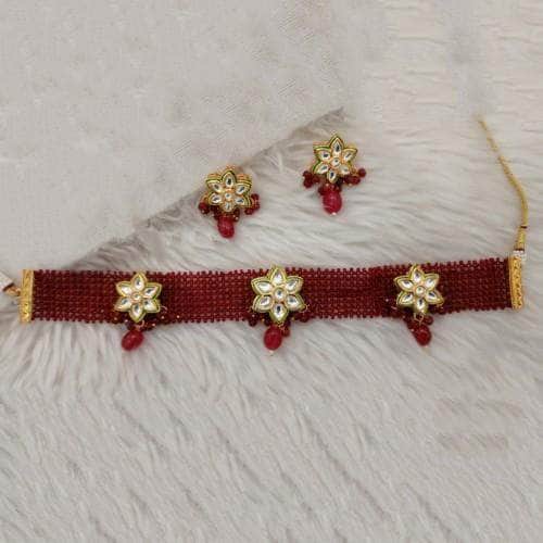 Ishhaara Red Patwa Star Necklace Set