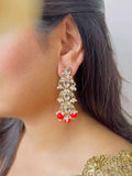 Ishhaara Red Pearl Beaded Kundan Earrings