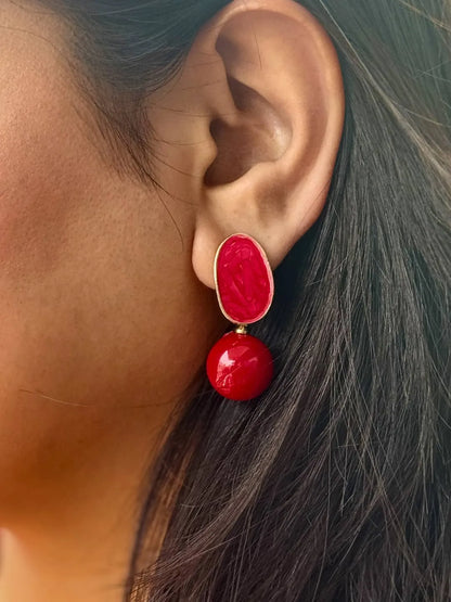 Ishhaara Red Pearl Drop Earrings