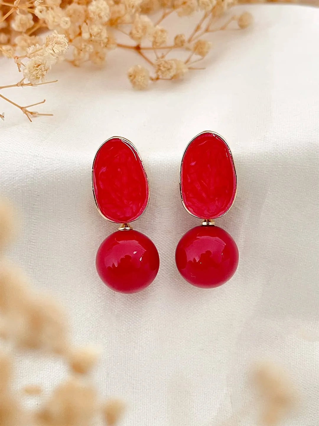 Ishhaara Red Pearl Drop Earrings