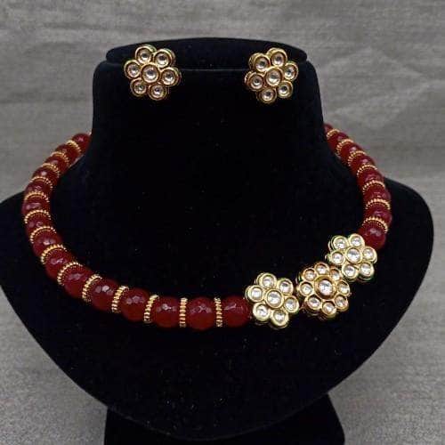 Ishhaara Red Pearls Kundan Necklace Set