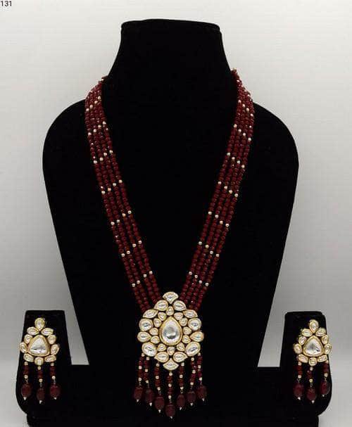 Ishhaara Red Pendant Tassel Necklace