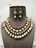 Ishhaara Red Polki Necklace With Beads