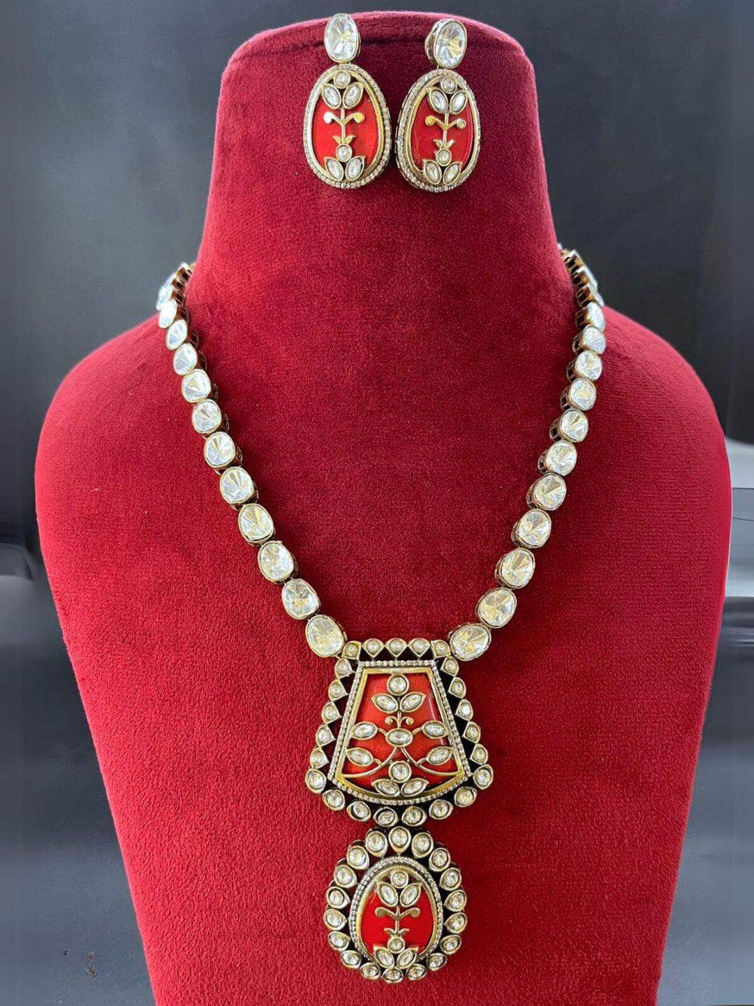 Ishhaara Red Polki Pendant Necklace
