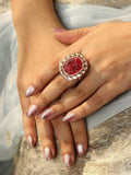 Ishhaara Red Pooja Hedge In Kundan Ruby Ring - Red