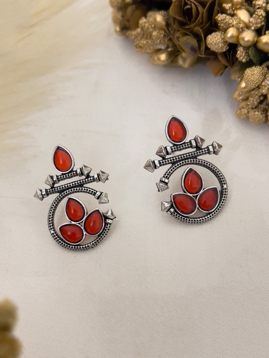 Ishhaara Red Premium Oxidised Finish Ethnic Earrings