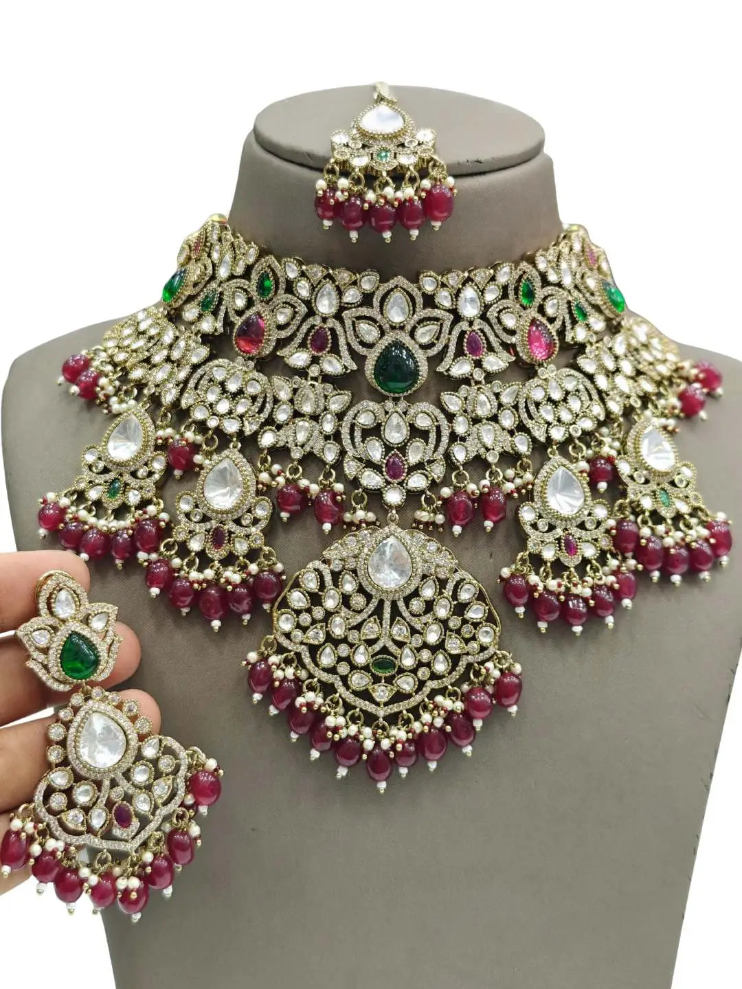 Ishhaara Red Premium Victorian Layered Bridal Choker Necklace