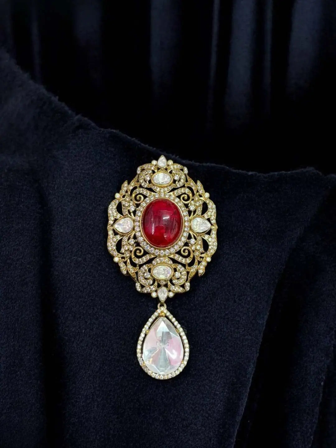 Ishhaara Red Regal Victorian Groom Brooch