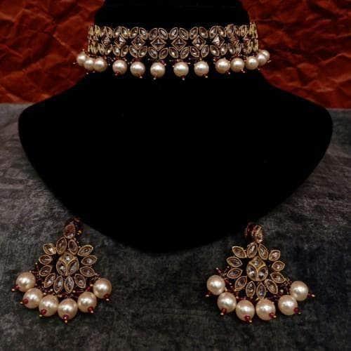 Ishhaara Red Reverse AD Choker With Pearl Beads