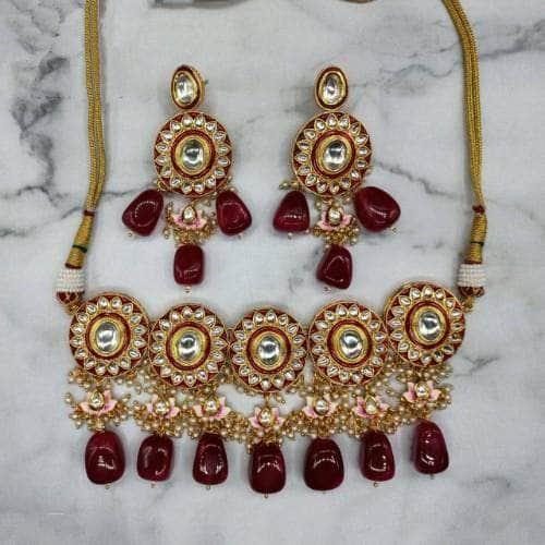 Ishhaara Round Meena Kundan Choker And Earring Set