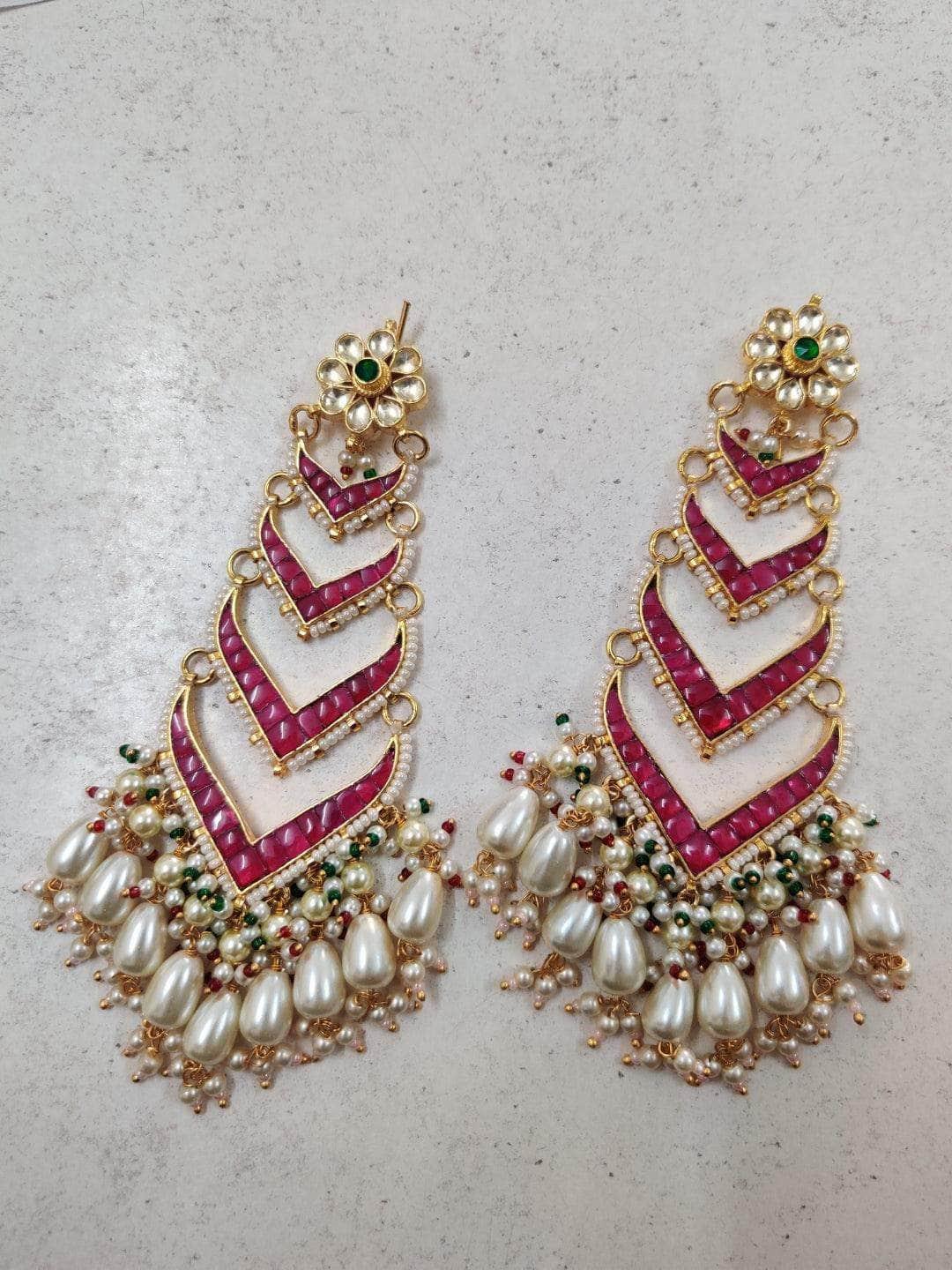 Ishhaara Ruby Emerald Beads Pachi Kundan Earrings