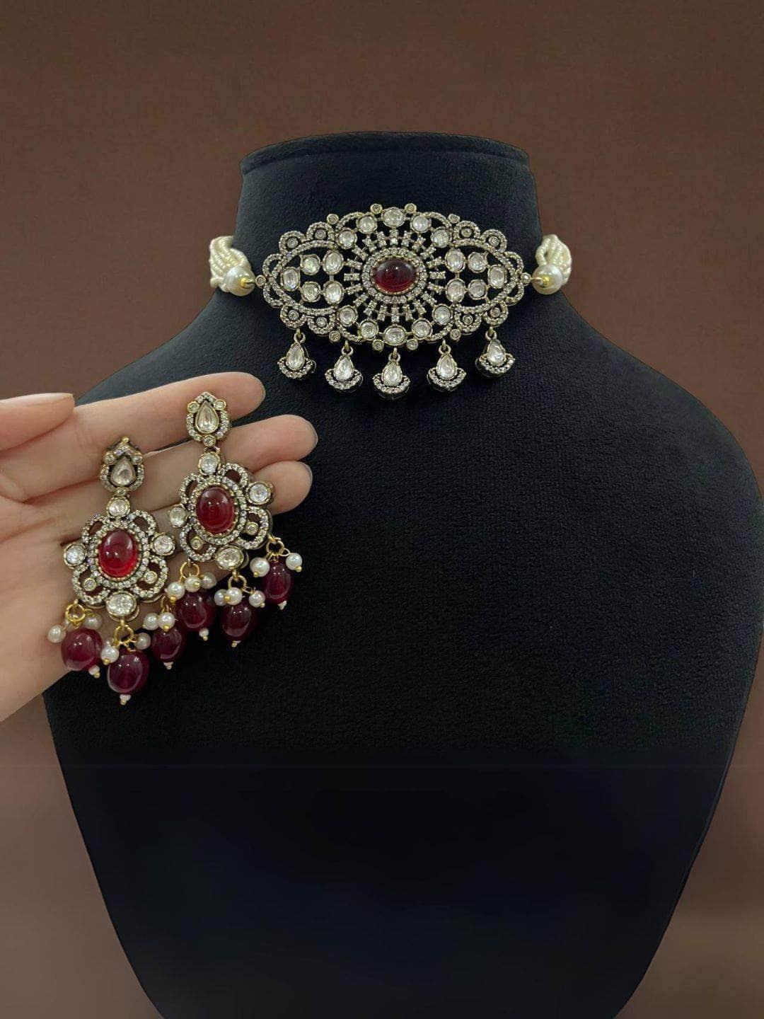 Ishhaara Red Sabyasachi Inspired Antique Victorian Necklace Set