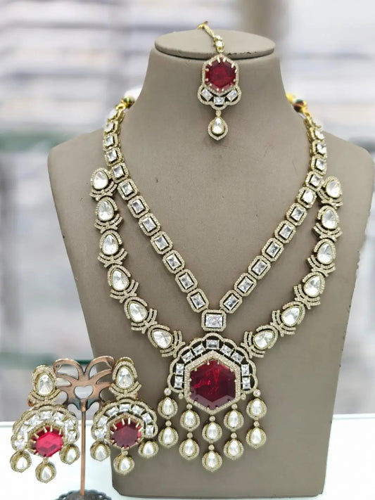 Ishhaara Red Sabyasachi Inspired Long Victorian Necklace Set
