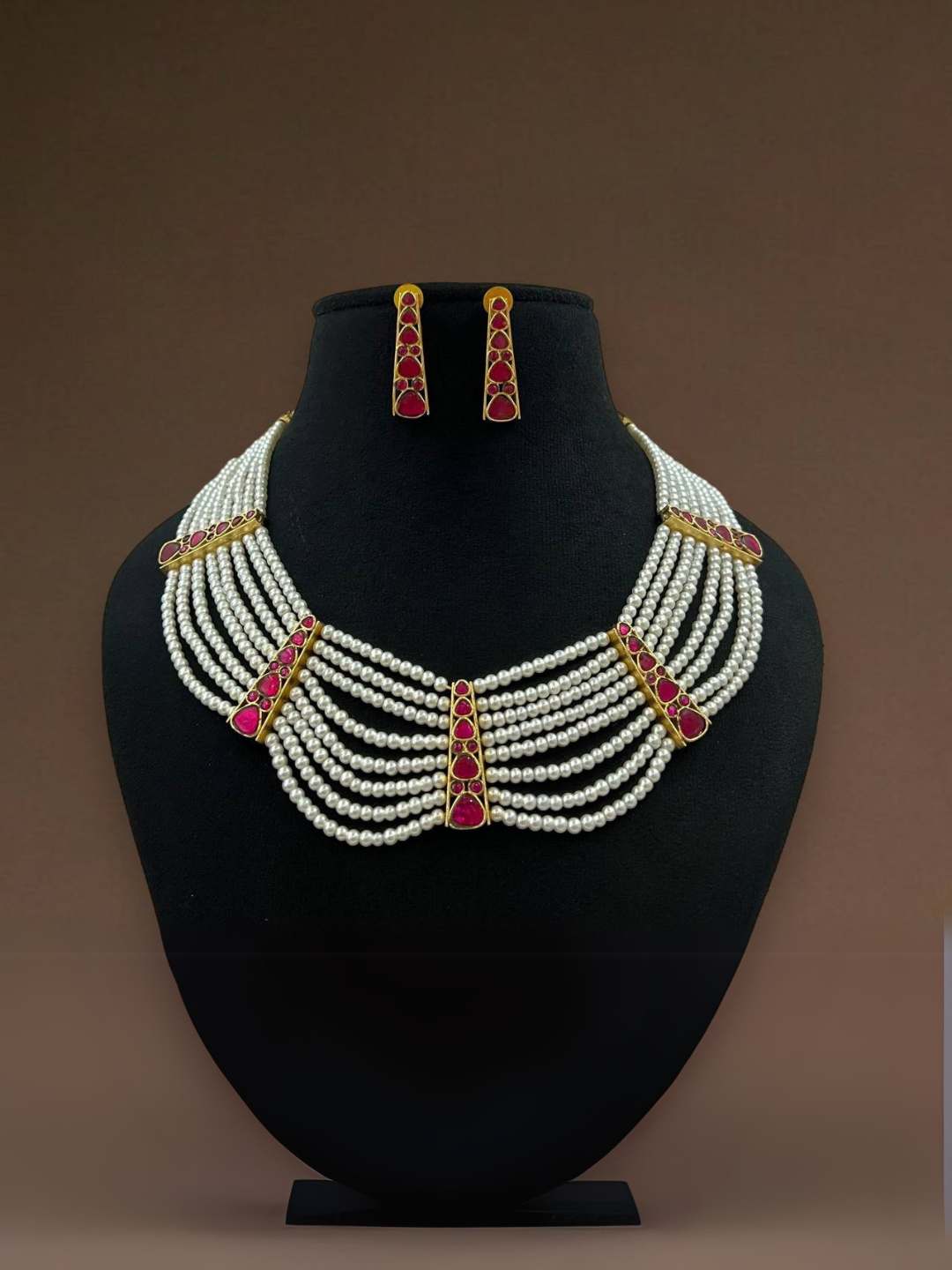 Ishhaara Red Sabyasachi Inspired Pearl Necklace With Earrings