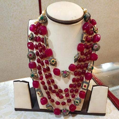 Ishhaara Red Semi Precious Layered Necklace Set