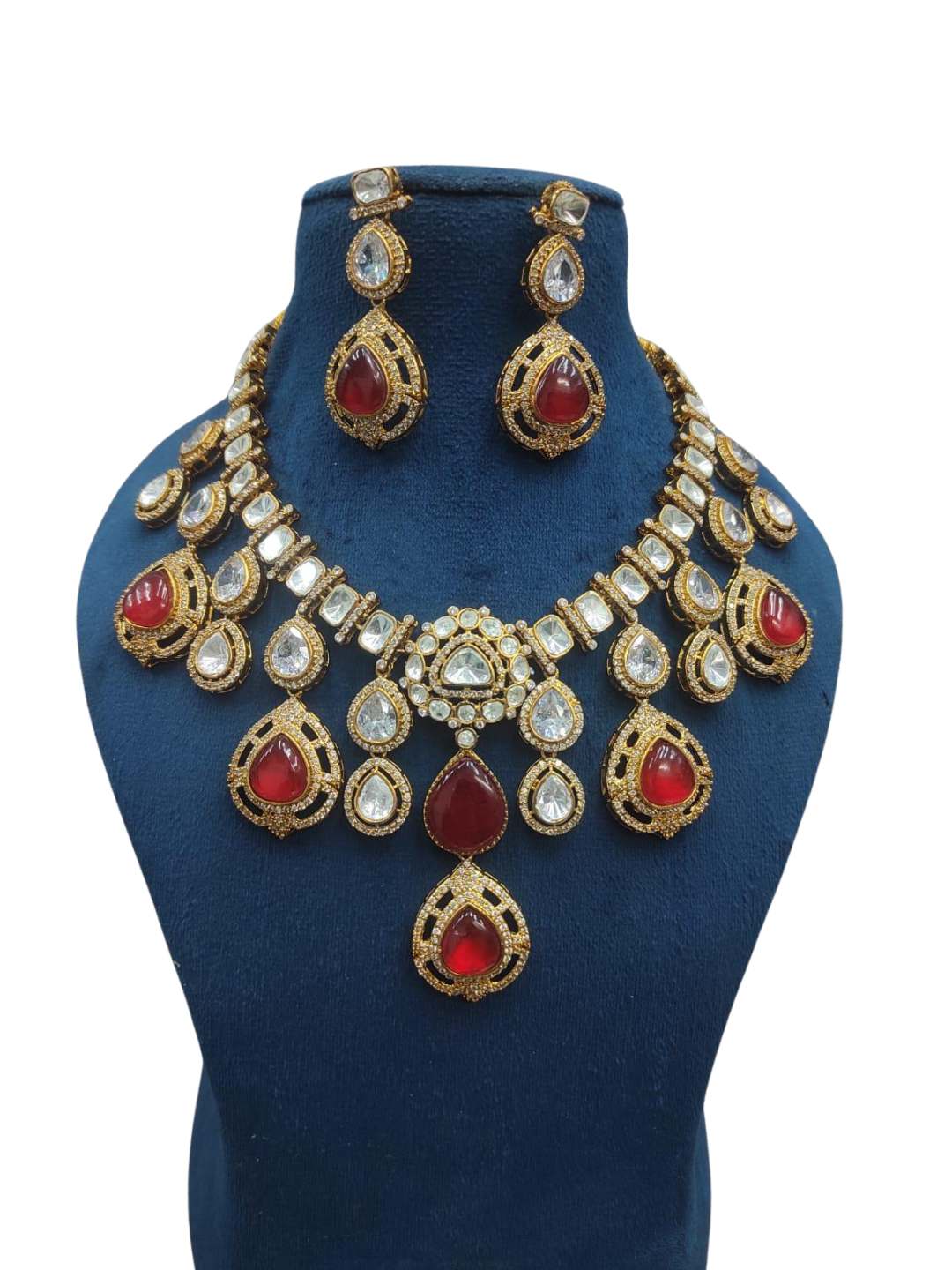 Ishhaara Red Semi Precious Stone Studded Bridal Necklace