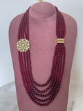 Ishhaara Red Side Brooch Pearl Necklace