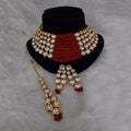 Ishhaara Red Side Kundan Centre Beads Necklace Earring And Teeka Set