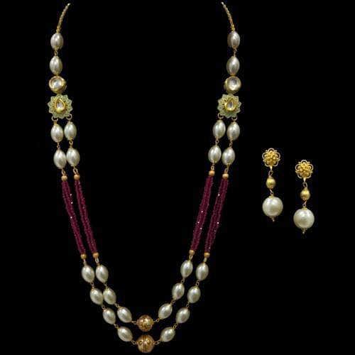 Ishhaara Red Simple Meena 2 Layered Necklace Set