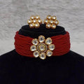 Ishhaara Red Simple Moti Kundan Choker Necklace Set