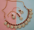 Ishhaara Red Simple Multi Flower Motif Necklace Set
