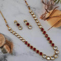 Ishhaara Red Single Round Kundan Necklace Set