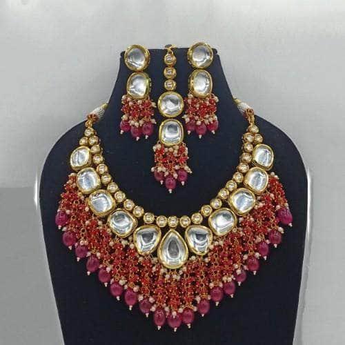 Ishhaara Small And Big Kundan Tassel Necklace Earring And Teeka Set