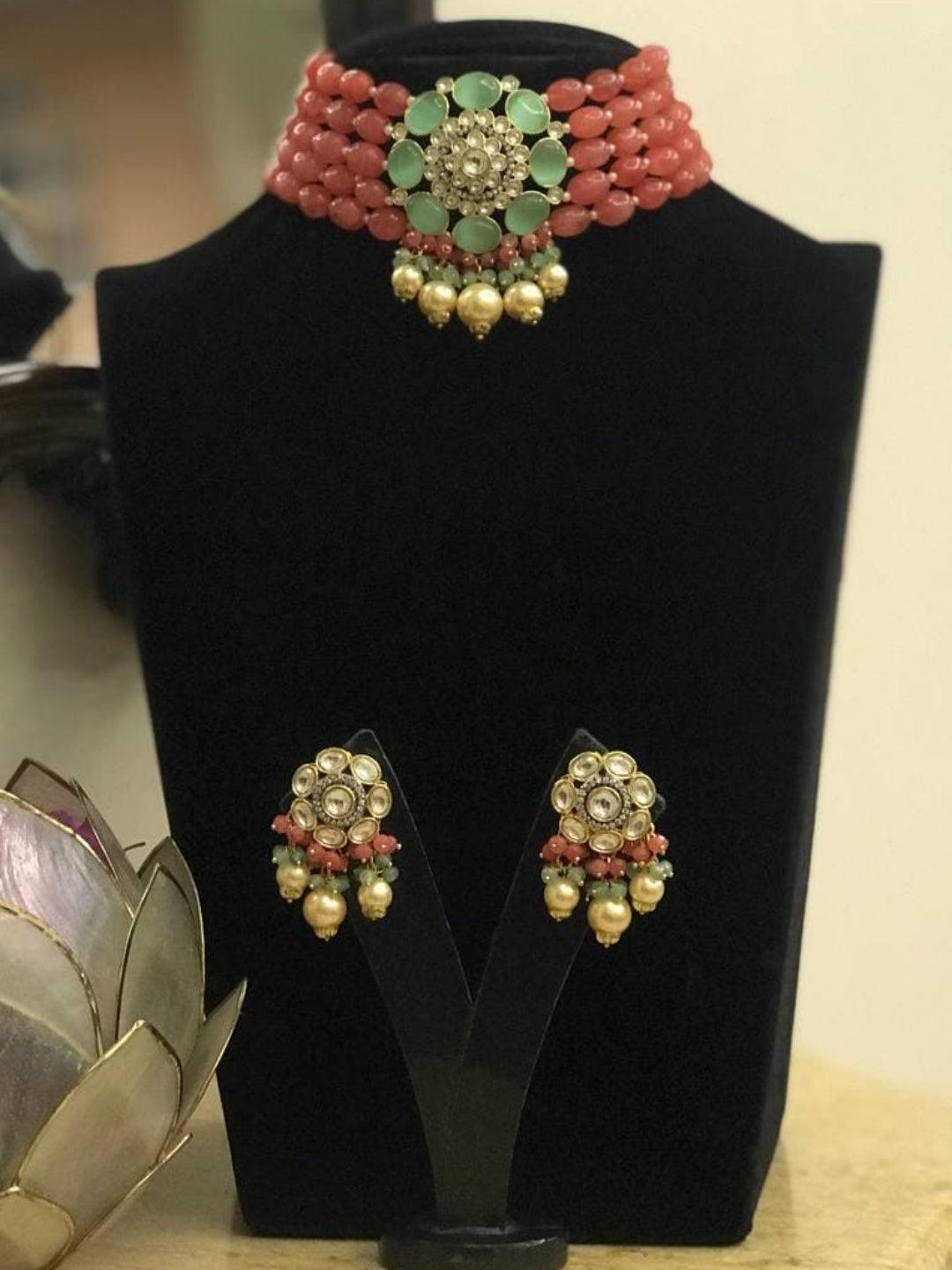Ishhaara Red Sonal Chauhan In Precious Choker Beaded Necklace Set