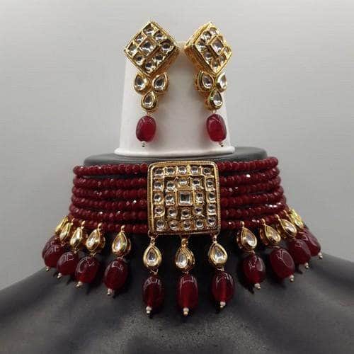 Ishhaara Red Square Patch Onex Choker Necklace Set