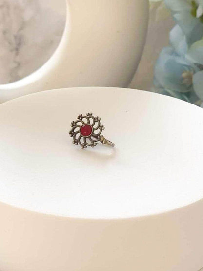 Ishhaara Red Stone Oxidised Nose Pin