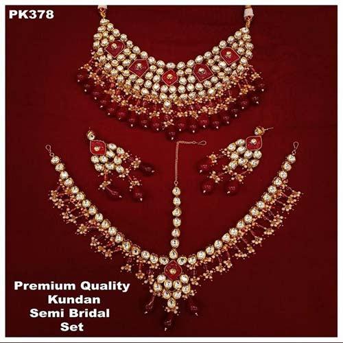 Ishhaara Red Stone Semi Bridal Necklace Set
