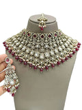 Ishhaara Red Stone Studded And Beaded Choker Necklace Set