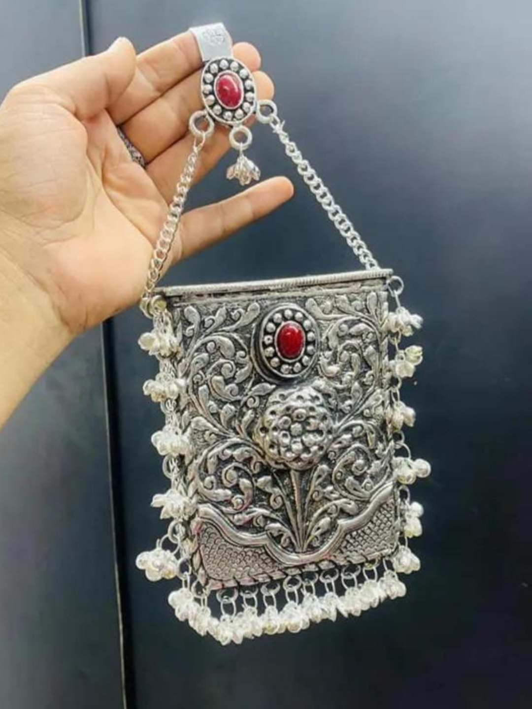 Ishhaara Red Stone Studded Rectangle Phone Pouch