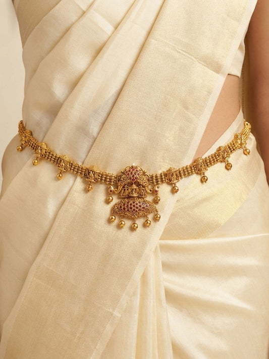 Ishhaara Red Stone Studded Traditional Hipchain