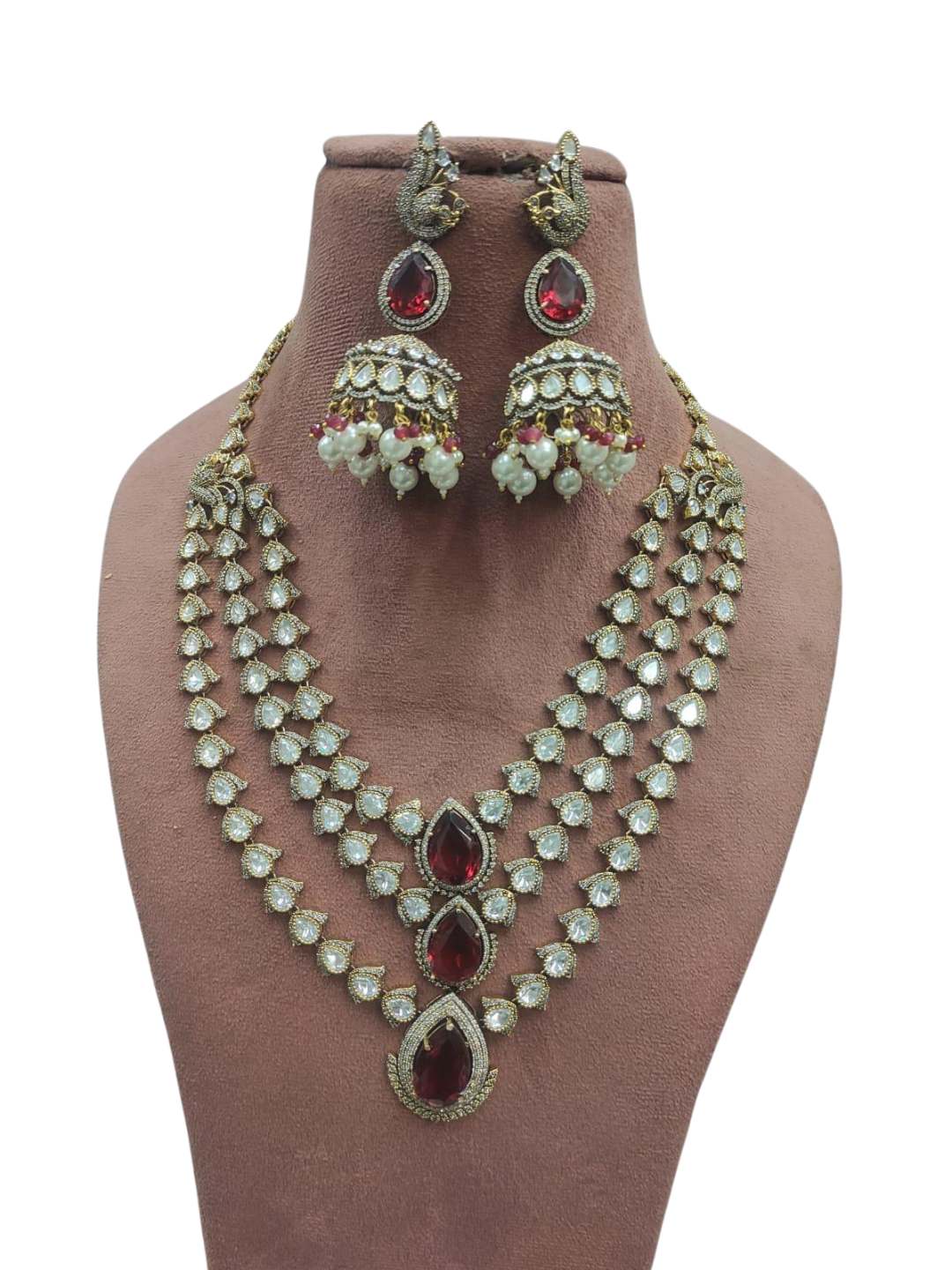 Ishhaara Pink Three Layered Traditional Jewellery Necklace Set