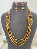 Ishhaara Red Three Lined Kanta Groom Necklace