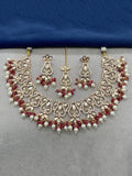 Ishhaara Red Tiny Pearl drop Necklace Set