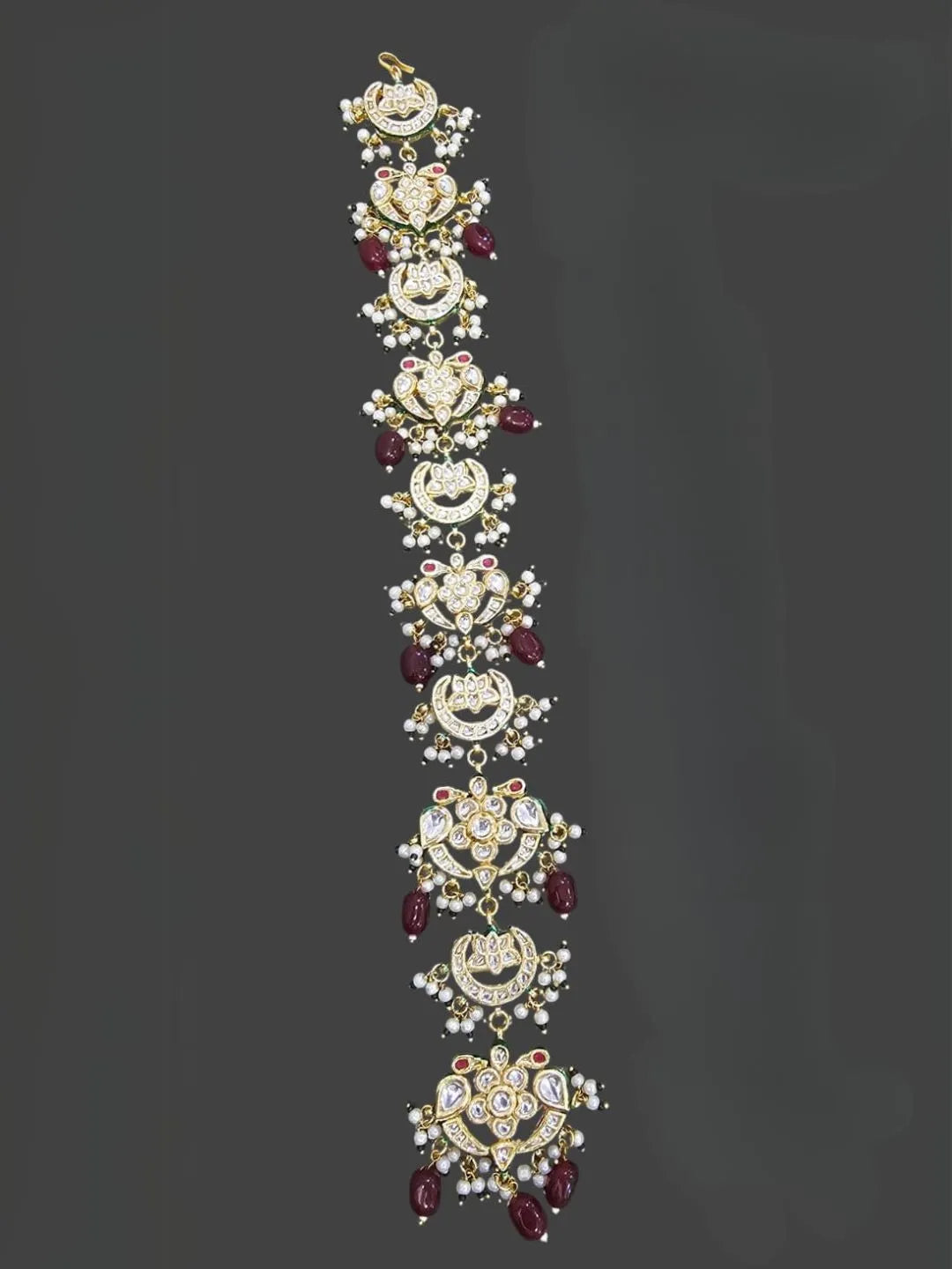 Ishhaara Red Traditional Floral Kundan Pearl Studded Choti