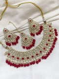 Ishhaara Red Traditional Kundan Pearl Hanging Choker Necklace
